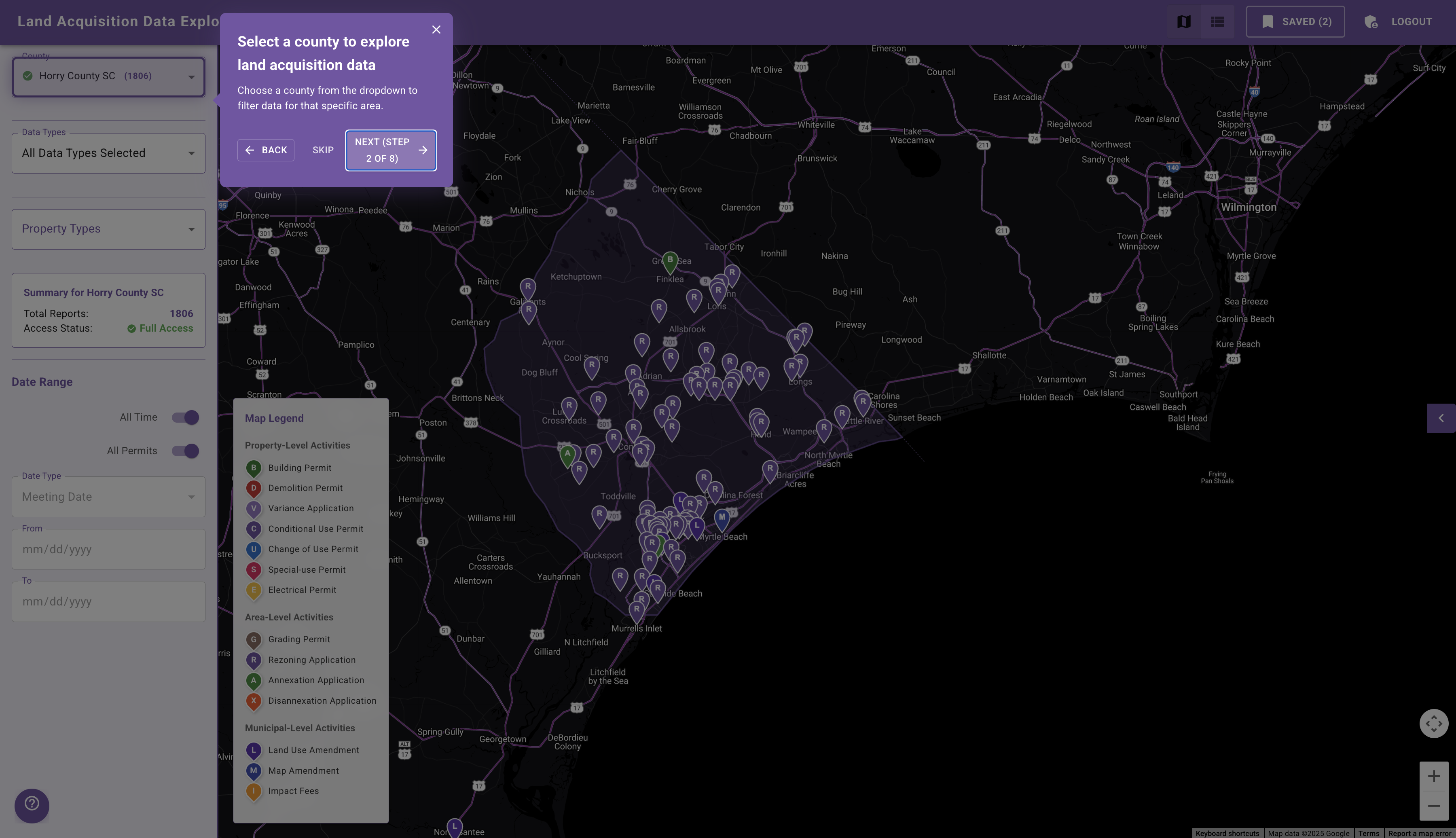 Step 2: Select a County dropdown menu in InfoScout dashboard